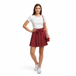 ACTIVE USA Womens Skirt Medium Red White Polka Dot A-Line Tie Waist Retro